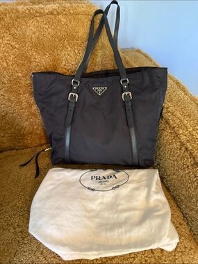 Prada Black Nylon Tote with Leather Straps
